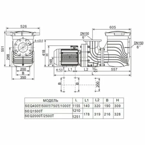 Насос Aquaviva LX SEQ2000 (380 В, 185 м3/год, 20 HP)