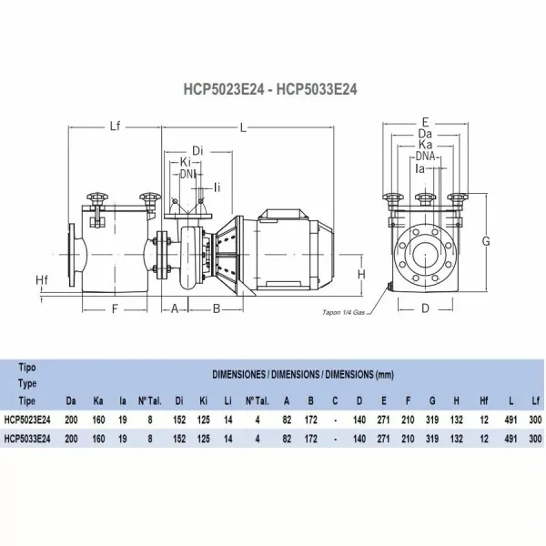 Насос Hayward HCP5033E24 (380В, 27 м3/год, 3HP)